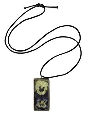 Pansy Flower Resin Pendant Necklace - Black Cord